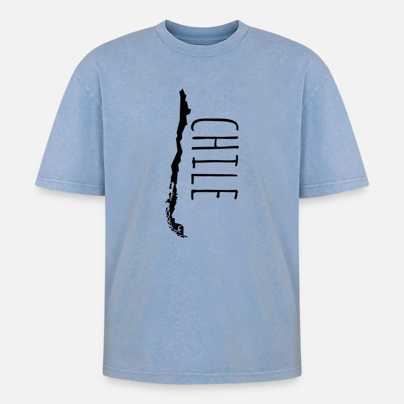 Chile - Oversized Unisex Premium Acid-Washed T-Shirt - Blau Acid Wash