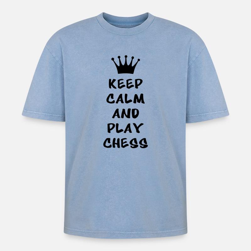 KEEP CALM AND PLAY CHESS - Oversized Unisex Premium Acid-Washed T-Shirt - Blau Acid Wash