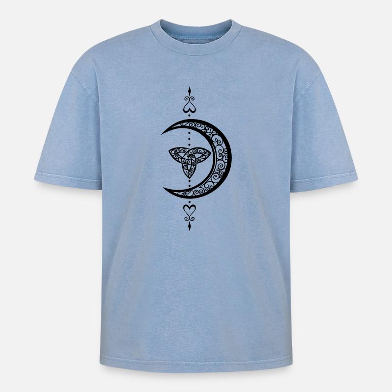 Mond Celtic Trinity Moon - Oversized Unisex Premium Acid-Washed T-Shirt - Blau Acid Wash