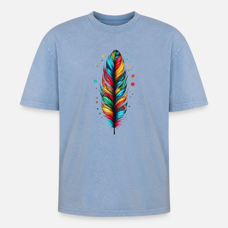 Feder - Oversized Unisex Premium Acid-Washed T-Shirt - Blau Acid Wash