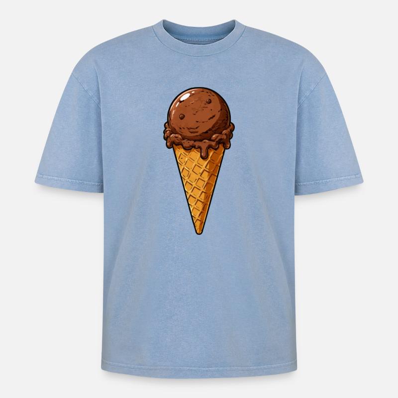 Schokoladen Eis Kugel - Oversized Unisex Premium Acid-Washed T-Shirt - Blau Acid Wash