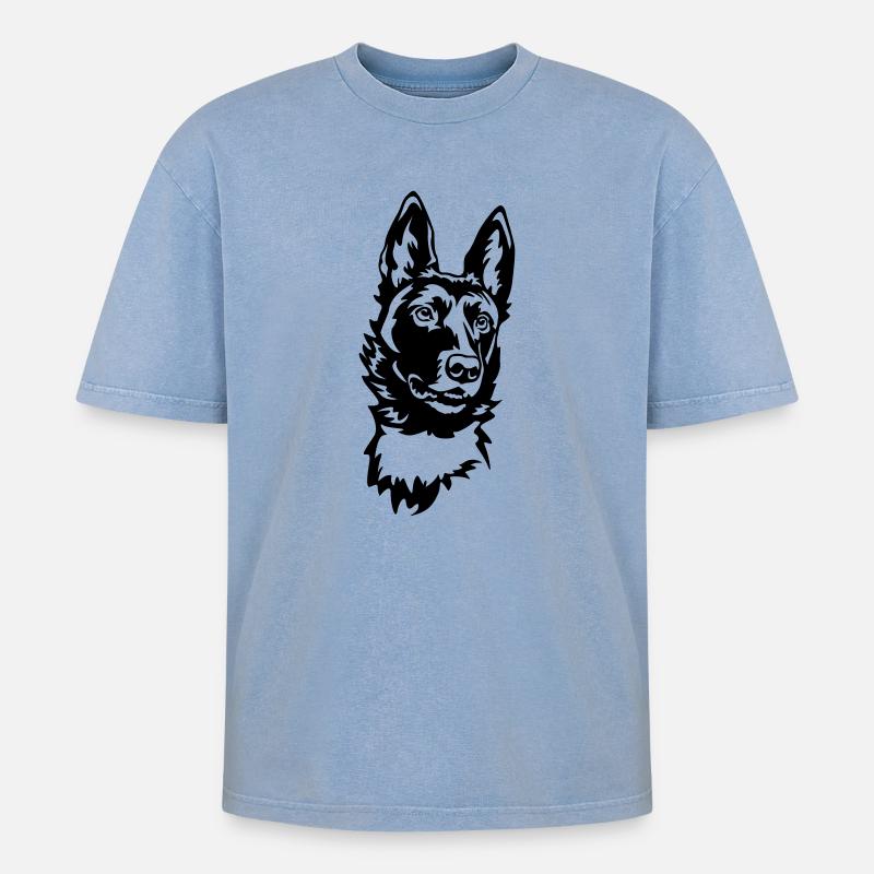 Malinois Kopf - Oversized Unisex Premium Acid-Washed T-Shirt - Blau Acid Wash