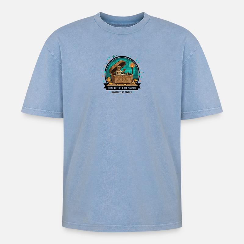 8-Bit Pharao Grabmal - Oversized Unisex Premium Acid-Washed T-Shirt - Blau Acid Wash