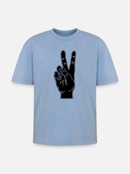 Black hand gesture peace - Oversized Unisex Premium Acid-Washed T-Shirt - acid washed blue