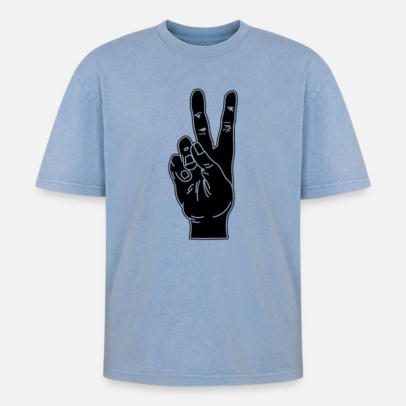 Schwarze Handgeste Frieden - Oversized Unisex Premium Acid-Washed T-Shirt - Blau Acid Wash
