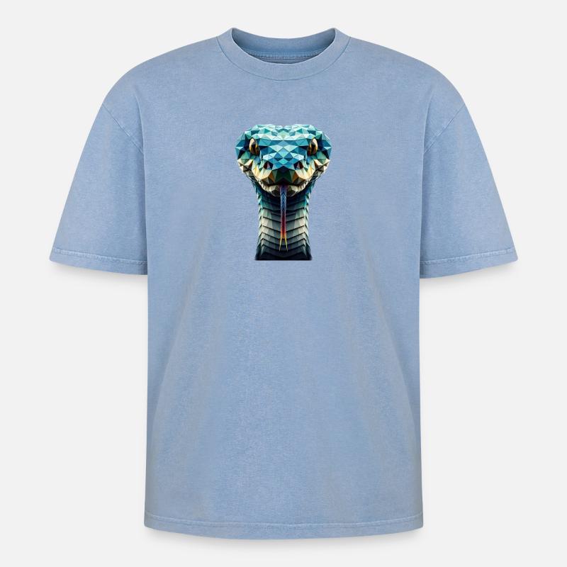 Schlange im Polygon-Stil - Oversized Unisex Premium Acid-Washed T-Shirt - Blau Acid Wash