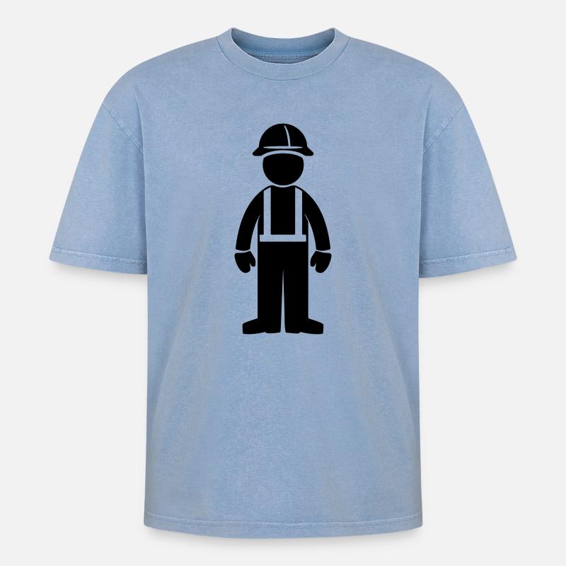 Bauarbeiter  - Oversized Unisex Premium Acid-Washed T-Shirt - Blau Acid Wash