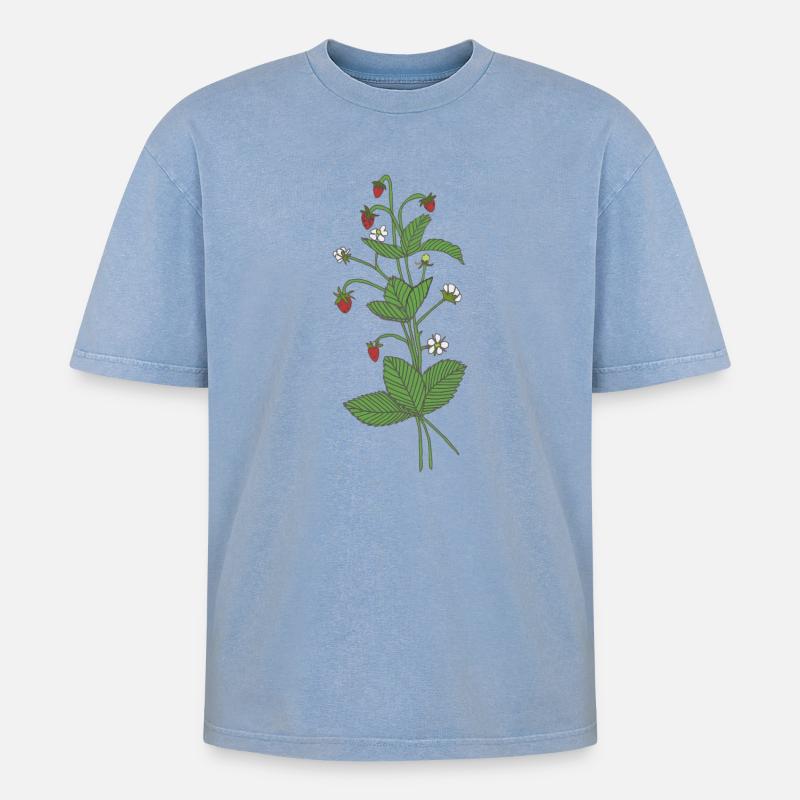 Walderdbeeren - Oversized Unisex Premium Acid-Washed T-Shirt - Blau Acid Wash