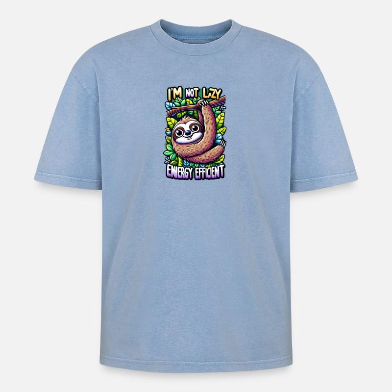 Faultier (Flash) - Oversized Unisex Premium Acid-Washed T-Shirt - Blau Acid Wash