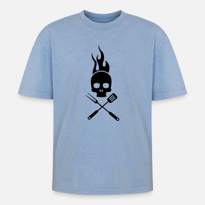 bbq - Oversized Unisex Premium Acid-Washed T-Shirt - Blau Acid Wash