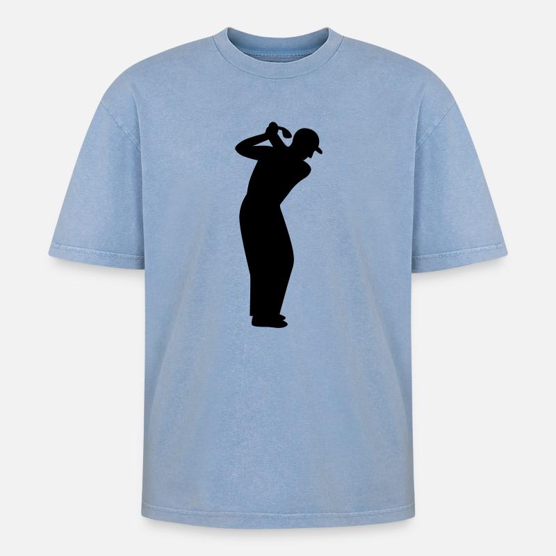 Golfer beim Abschlag - Oversized Unisex Premium Acid-Washed T-Shirt - Blau Acid Wash