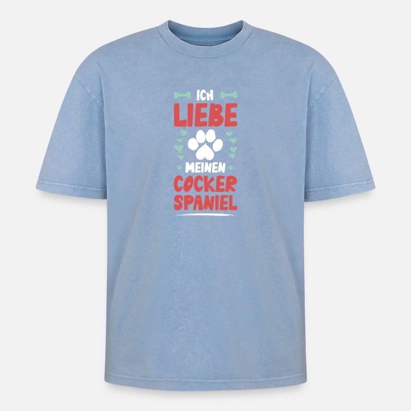 J’adore mon Cocker Spaniel - T-shirt Premium unisexe oversize acid-washed - bleu délavé acide
