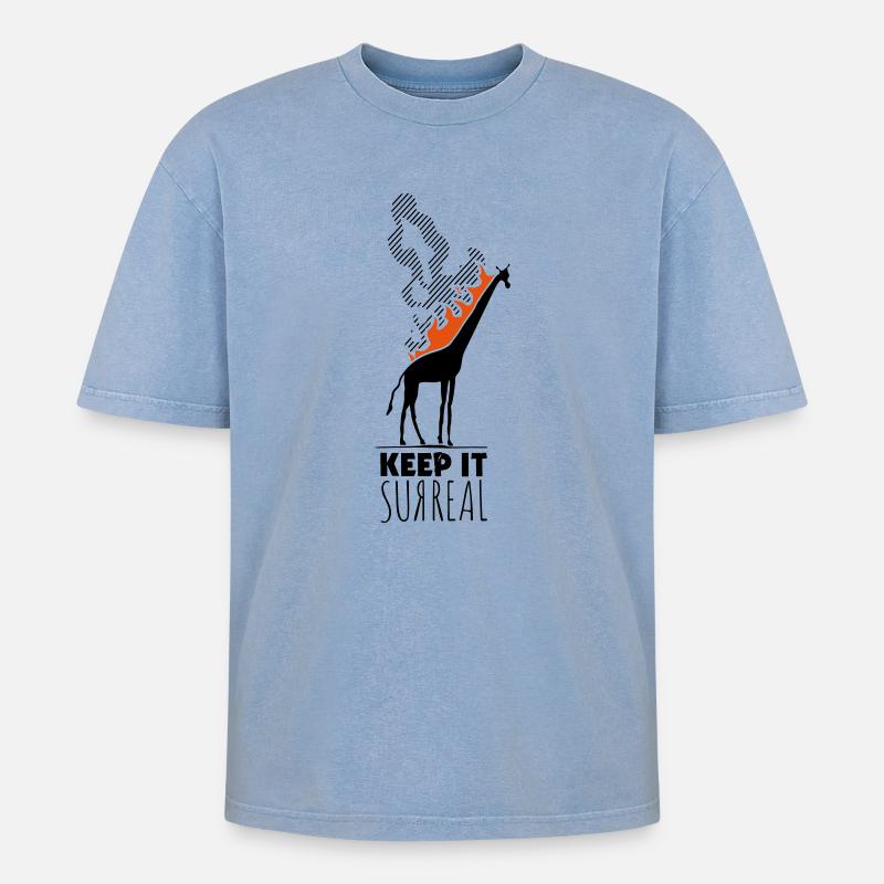 Keep it Surreal Giraffe Statement Kunst Humor - Oversized Unisex Premium Acid-Washed T-Shirt - Blau Acid Wash