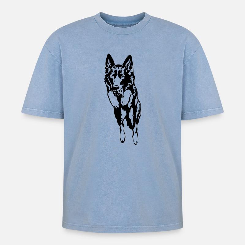 Deutscher Schäferhund - Oversized Unisex Premium Acid-Washed T-Shirt - Blau Acid Wash