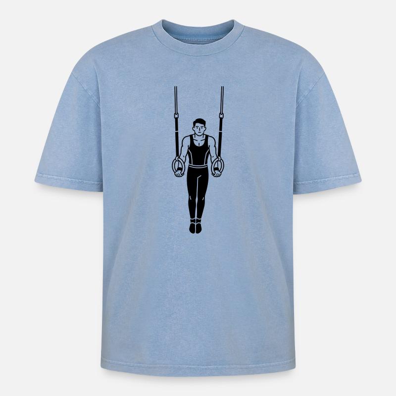 Turnringe - Oversized Unisex Premium Acid-Washed T-Shirt - Blau Acid Wash