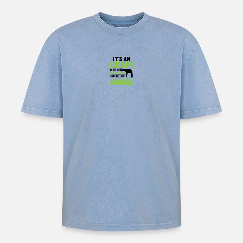 Ist ein Okapi - Oversized Unisex Premium Acid-Washed T-Shirt - Blau Acid Wash