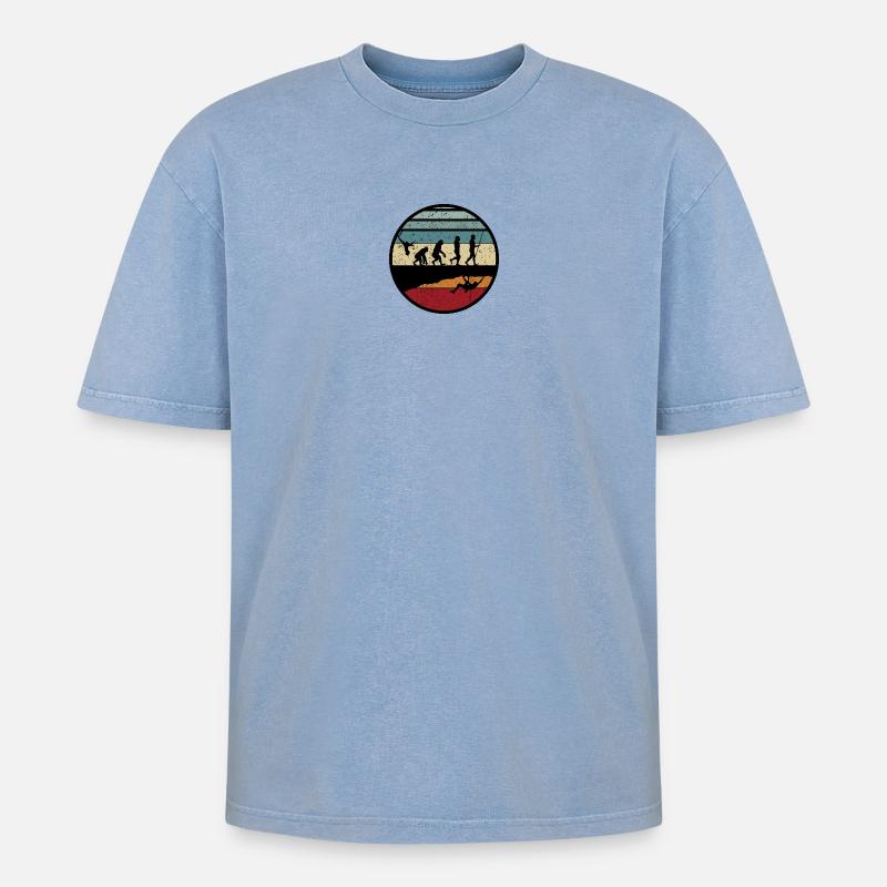 Sunset Evolution Reise - Oversized Unisex Premium Acid-Washed T-Shirt - Blau Acid Wash