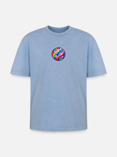 Regenbogen-Disco-Sphäre - Oversized Unisex Premium Acid-Washed T-Shirt - Blau Acid Wash