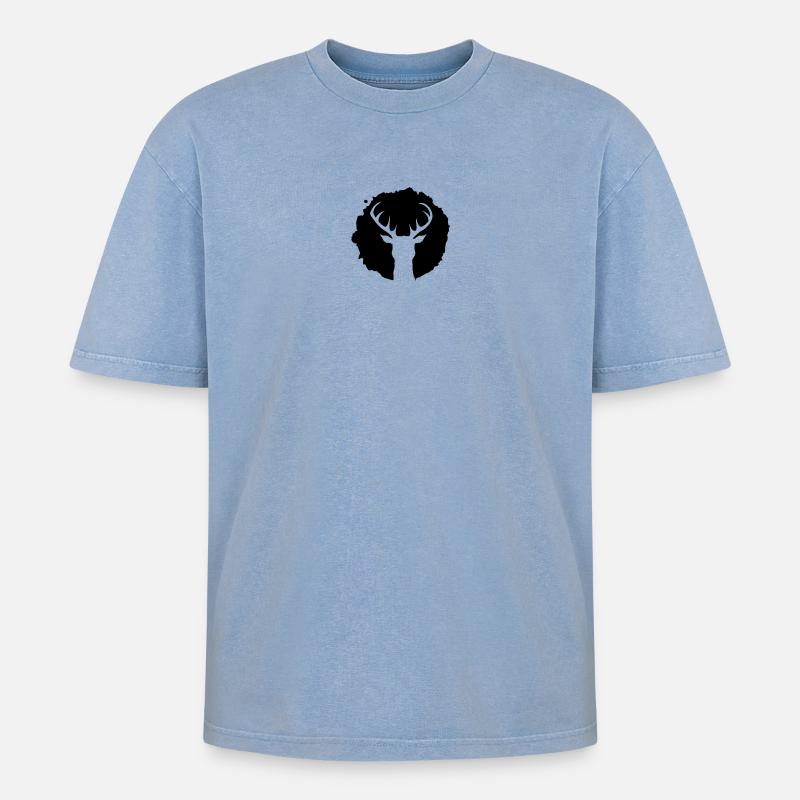 Hirsch Patch - Oversized Unisex Premium Acid-Washed T-Shirt - Blau Acid Wash