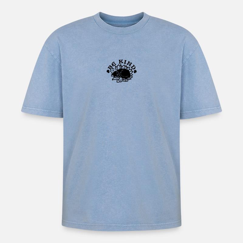 Sei freundlich - Oversized Unisex Premium Acid-Washed T-Shirt - Blau Acid Wash