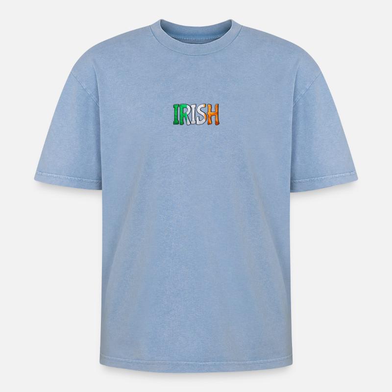 Irish Flag Letters Patchwork - Oversized Unisex Premium Acid-Washed T-Shirt - Blau Acid Wash