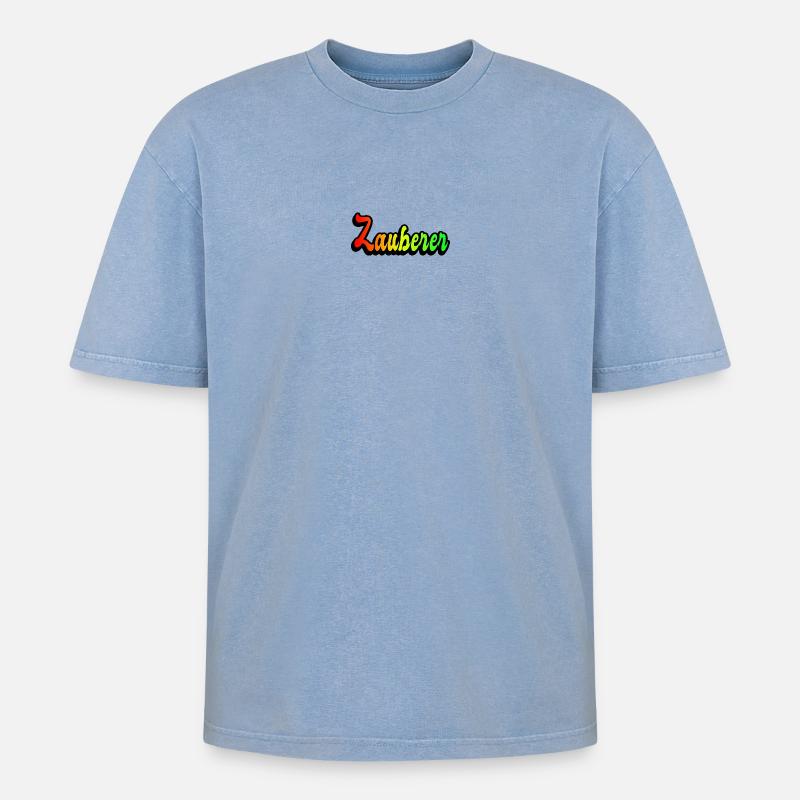 Zauberer Regenbogen Design - Oversized Unisex Premium Acid-Washed T-Shirt - Blau Acid Wash
