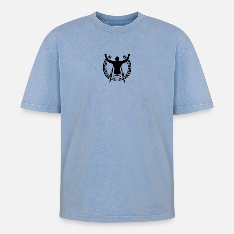 Sieger im Rollstuhl - Oversized Unisex Premium Acid-Washed T-Shirt - Blau Acid Wash