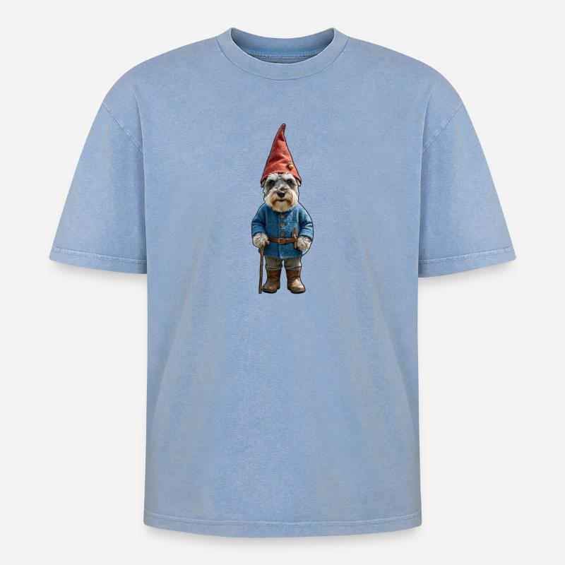Gartenzwerg Schnauzer Zauber - Oversized Unisex Premium Acid-Washed T-Shirt - Blau Acid Wash
