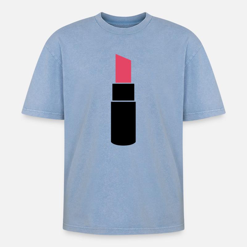 Lippenstift - Oversized Unisex Premium Acid-Washed T-Shirt - Blau Acid Wash