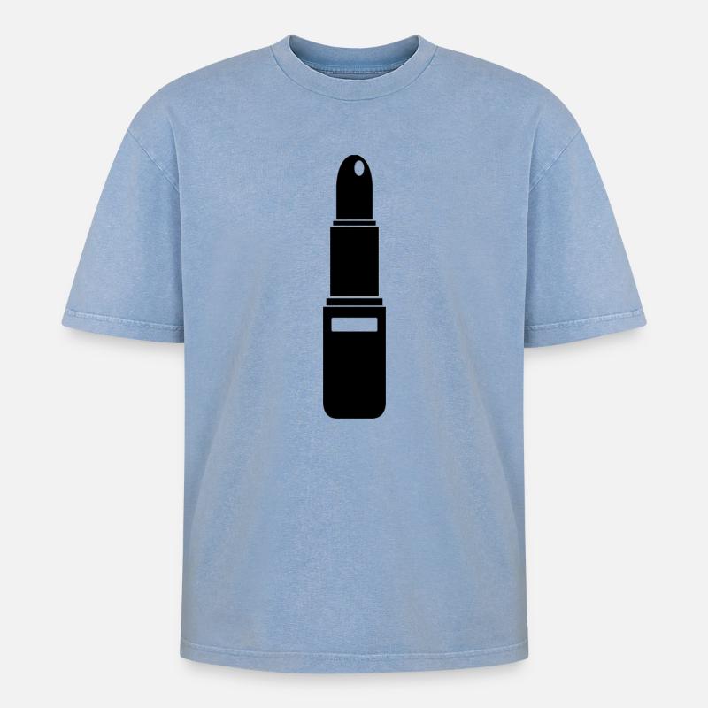 Lippenstift - Oversized Unisex Premium Acid-Washed T-Shirt - Blau Acid Wash