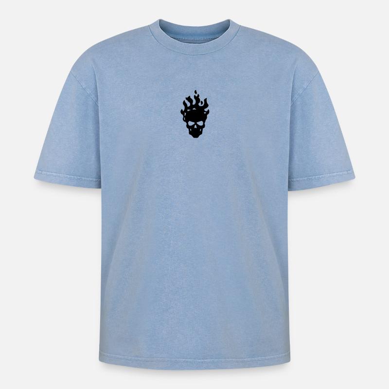 Schädel - Oversized Unisex Premium Acid-Washed T-Shirt - Blau Acid Wash