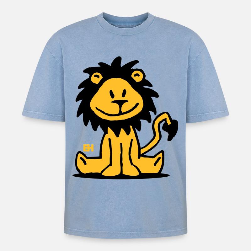 Löwe - Oversized Unisex Premium Acid-Washed T-Shirt - Blau Acid Wash