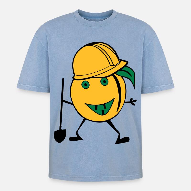 Orangen Bauarbeiter - Oversized Unisex Premium Acid-Washed T-Shirt - Blau Acid Wash