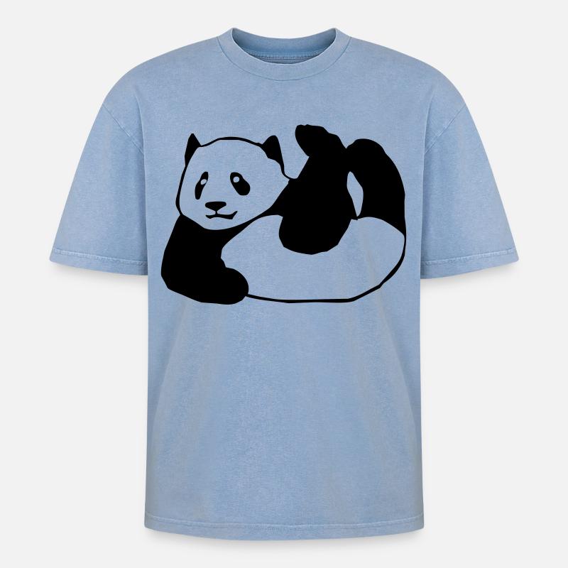 Panda, Bär,Tier, - Oversized Unisex Premium Acid-Washed T-Shirt - Blau Acid Wash