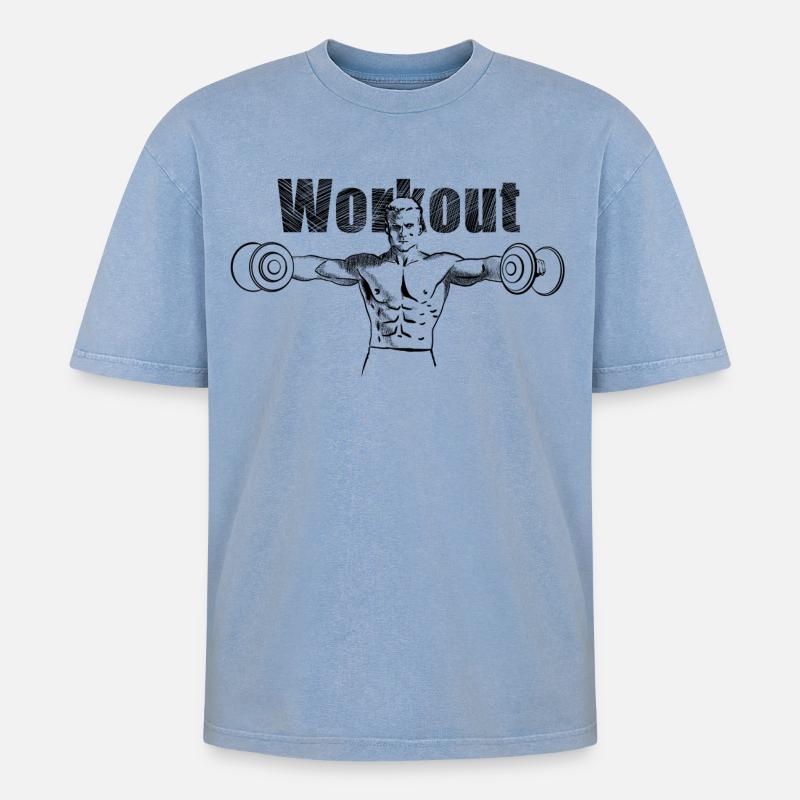 Workout - Oversized Unisex Premium Acid-Washed T-Shirt - Blau Acid Wash