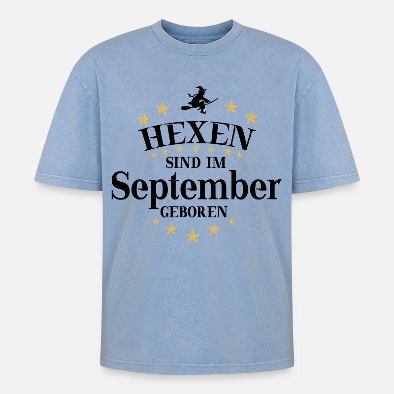 Witches September - Oversized Unisex Premium Acid-Washed T-Shirt - acid washed blue