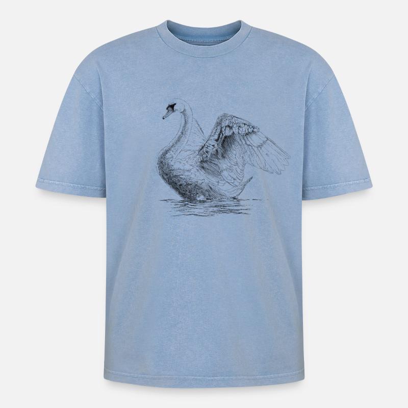 Schwan - Oversized Unisex Premium Acid-Washed T-Shirt - Blau Acid Wash