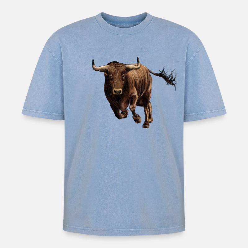 Stier - Oversized Unisex Premium Acid-Washed T-Shirt - Blau Acid Wash
