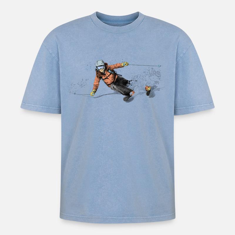 ski - Oversized Unisex Premium Acid-Washed T-Shirt - Blau Acid Wash