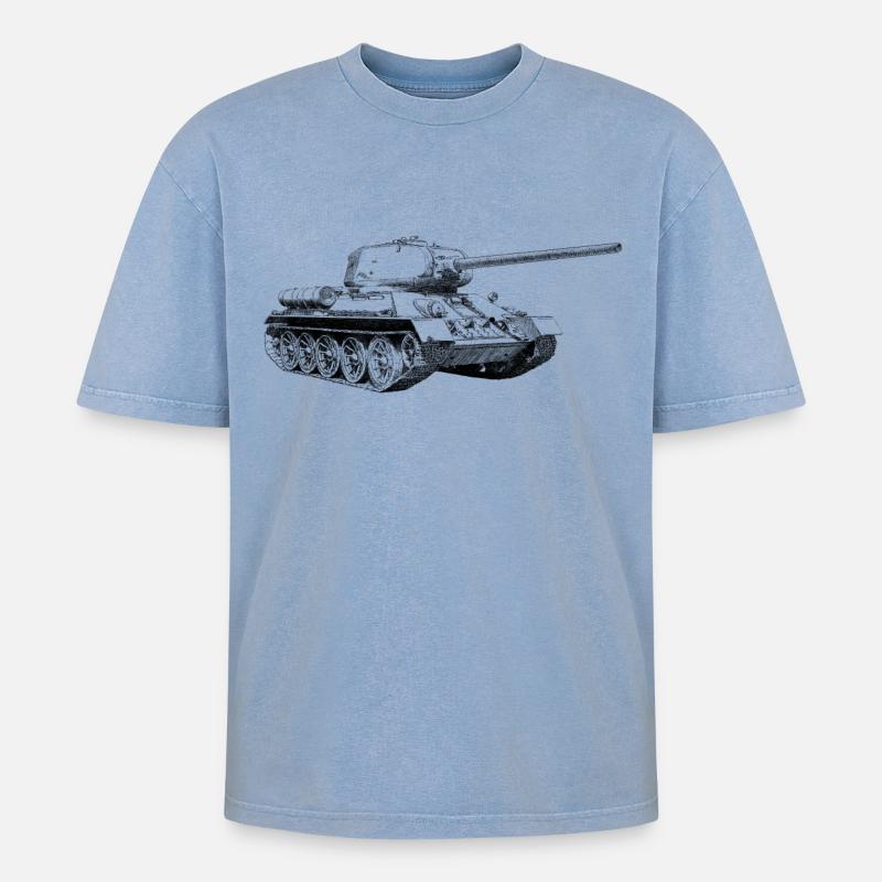 Panzer - Oversized Unisex Premium Acid-Washed T-Shirt - Blau Acid Wash