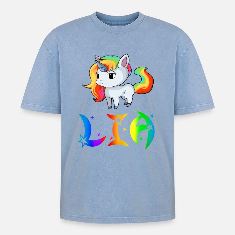Lia Einhorn - Oversized Unisex Premium Acid-Washed T-Shirt - Blau Acid Wash