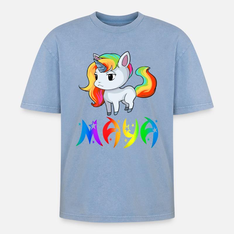 Maya Einhorn - Oversized Unisex Premium Acid-Washed T-Shirt - Blau Acid Wash