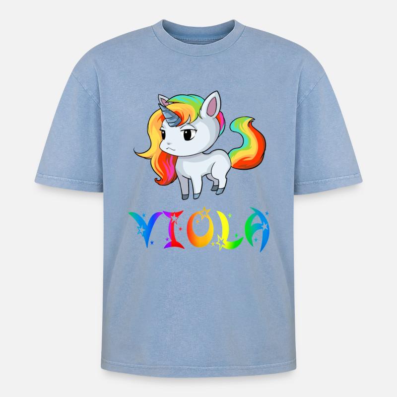 Viola Einhorn - Oversized Unisex Premium Acid-Washed T-Shirt - Blau Acid Wash