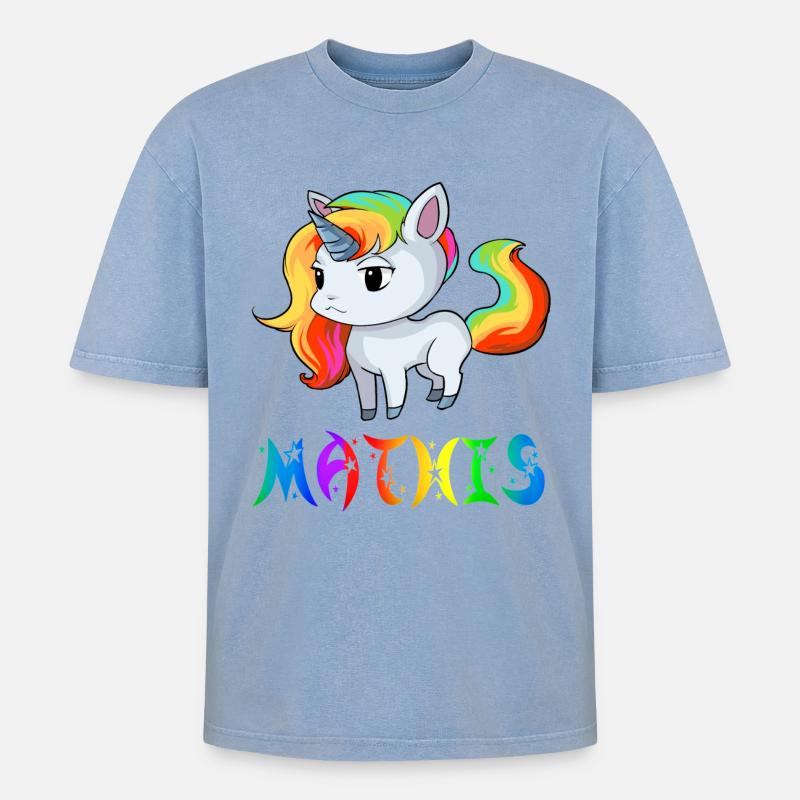 Einhorn Mathis - Oversized Unisex Premium Acid-Washed T-Shirt - Blau Acid Wash