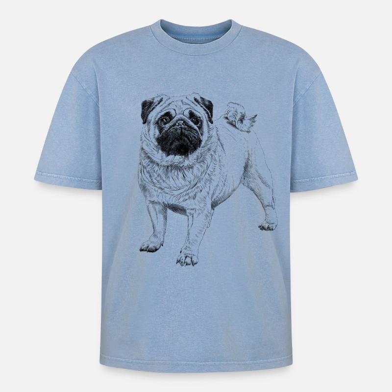 Mops - Oversized Unisex Premium Acid-Washed T-Shirt - Blau Acid Wash