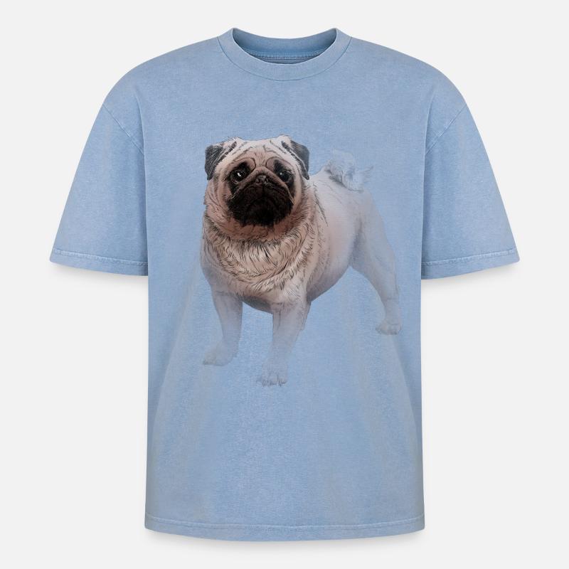 Mops - Oversized Unisex Premium Acid-Washed T-Shirt - Blau Acid Wash