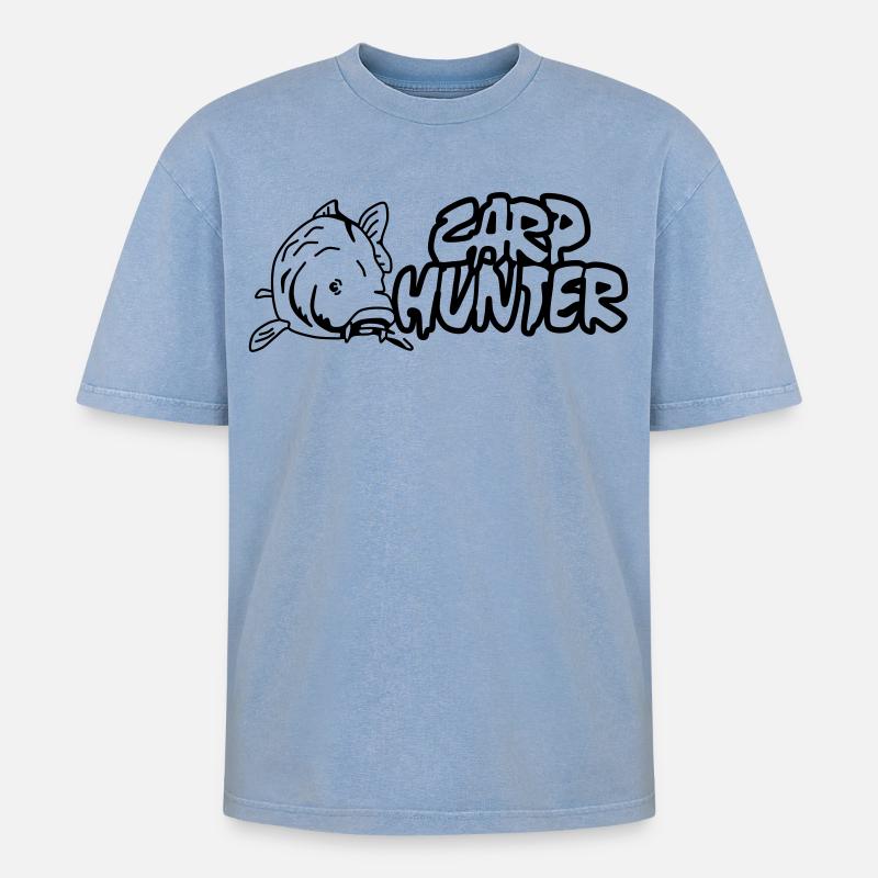 Carp Hunter - Oversized Unisex Premium Acid-Washed T-Shirt - Blau Acid Wash