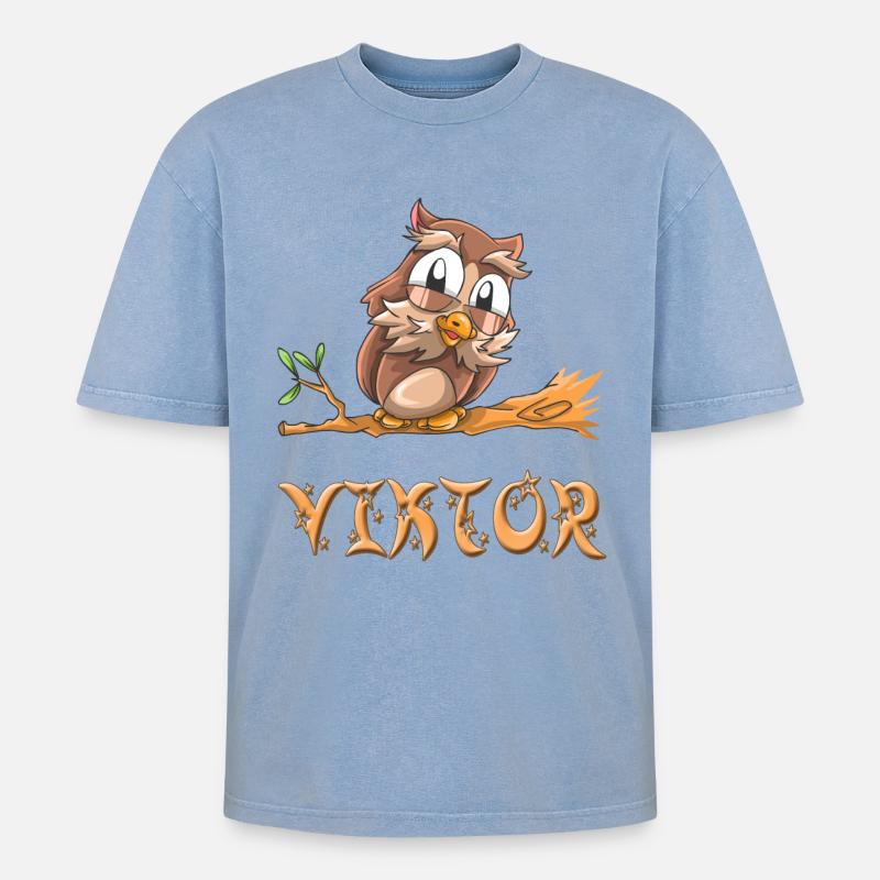 Eule Viktor - Oversized Unisex Premium Acid-Washed T-Shirt - Blau Acid Wash