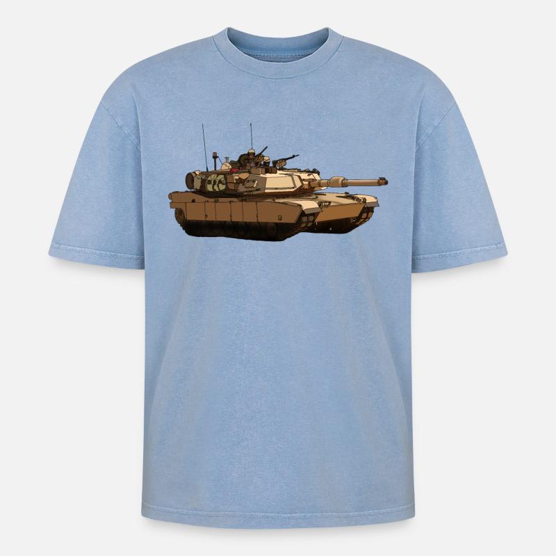 M1 Abrams - Oversized Unisex Premium Acid-Washed T-Shirt - Blau Acid Wash