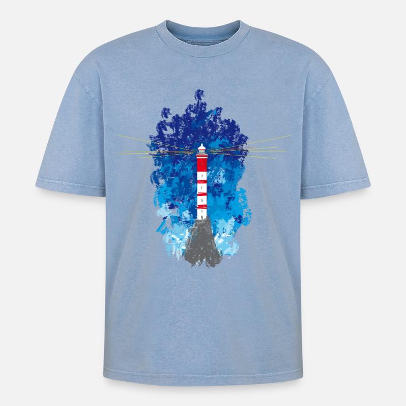 Leuchtturm - Oversized Unisex Premium Acid-Washed T-Shirt - Blau Acid Wash